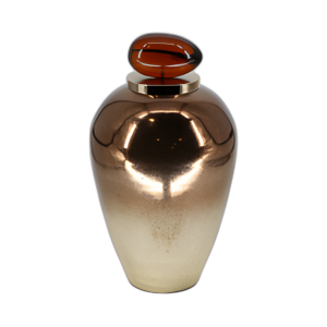 VIDRIO, JARRÓN DE TEMPLO DE 17´´ CON TOPPER DE RESINA, COBRE