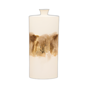 METAL, JARRÓN FRASCO DE 20´´ , PERLA/ORO