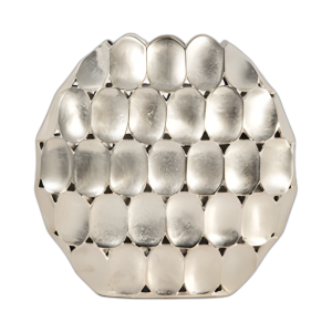 METAL, JARRÓN OVALADO DE 13´´ , PLATA