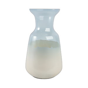 JARRÓN DE VIDRIO ESMERILADO DE 14X8´´ , AZUL/BLANCO