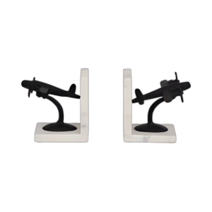 METAL, S/2 6´´ AVIONES BOOKENDS EN MÁRMOL, BLK/WHT