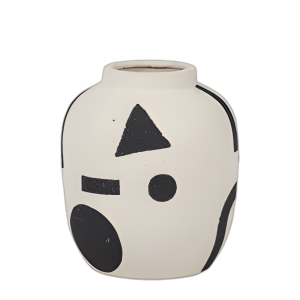 CER, JARRÓN BULBOSO FUNKY DE 6´´ , MARFIL/NEGRO