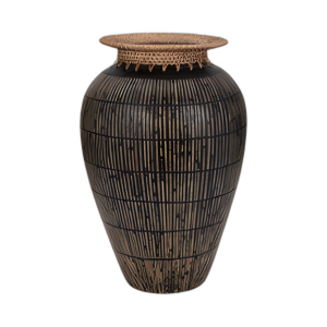 TERRACOTTA, JARRÓN DE LÍNEAS DE 19´´ CON TOP TEJIDO, MULTI