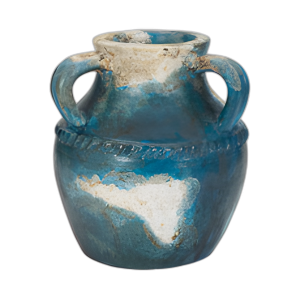 TERRACOTTA, JARRA TRIPLE DE 10´´ , AZUL/MARFIL