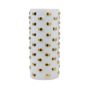 STONEWARE, JARRÓN DE CILINDROS DE 11´´ , BLANCO/ORO