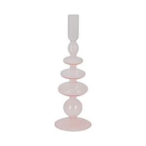 CANDELADOR DE CAZAS DE VIDRIO VINTAGE DE 11´´ , ROSA