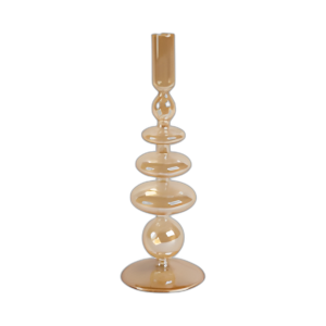 CANDELADOR CÓNICO DE VIDRIO VINTAGE DE 11´´ , BRILLO DE ORO