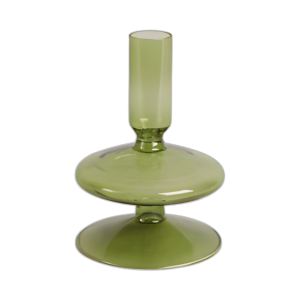 5´´ CANDELADOR DE CAÑAS DE VIDRIO VINTAGE, OLIVA