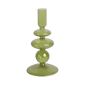 7´´ CANDELADOR DE CAÑAS DE VIDRIO VINTAGE, OLIVA