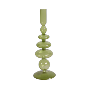 CANDELADOR CÓNICO DE VIDRIO DE 11´´ , OLIVA