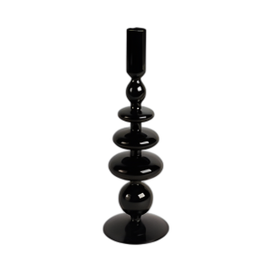 CANDELADOR CÓNICO DE VIDRIO VINTAGE DE 11´´ , NEGRO