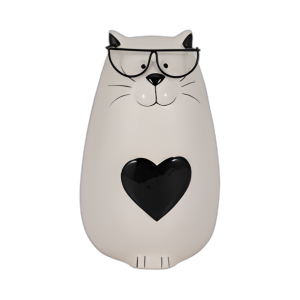 6´´ KITTY DE BARRIGA DE CORAZÓN CON GAFAS, BLANCO/NEGRO