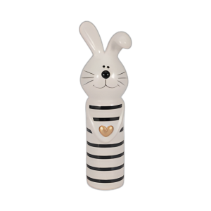 7´´ LÍNEAS CONEJITO CON CORAZÓN DORADO, BLANCO/NEGRO