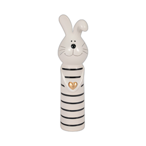 CONEJITO DE LÍNEAS DE 10´´ CON CORAZÓN DORADO, BLANCO/NEGRO