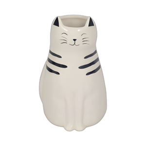 7´´ SENTADO BONITO GATITO CON EL FLORERO, BLANCO/B