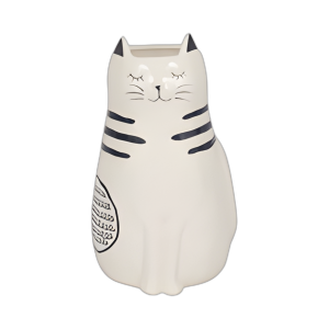 11´´ SENTADO BONITO GATITO CON LA APERTURA DEL JARRÓN, BLANCO/