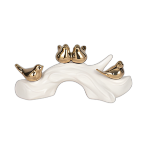 14´´ PÁJAROS SENTADOS EN LA RAMA, BLANCO/ORO