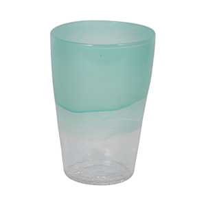 JARRÓN DE VIDRIO ESTRIADO DE 9´´ , AQUA HAZE