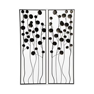 S/2 36´´ DECORACIÓN DE PARED DE METAL DE LAS FLORES DELICADAS, NEGRO/GOL