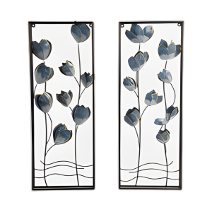 S/2 32´´ FLORES FLORECIENTES PANELES DE PARED DE METAL, AZUL/B