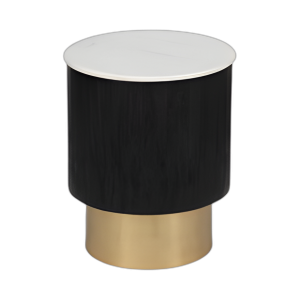 TAPA DE MÁRMOL DE MESA DE ACENTO DE PEDESTAL DE ORO DE 20´´ , WHT/BLK