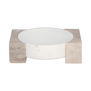 TAZÓN DE MÁRMOL DE 10´´ CON LADOS DE MÁRMOL DE ÓNICE, BLANCO/BRONCEADO