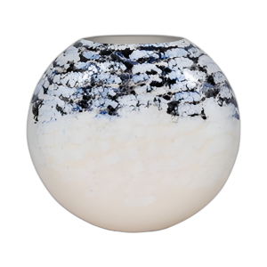 JARRÓN DE METAL REDONDO DE 16´´ ACABADO ÁRTICO, BLANCO/AZUL