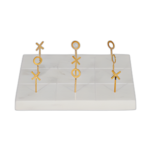 MÁRMOL DE 9´´ TIC-TAC-TOE CON ORO X & O, BLANCO/ORO