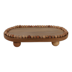 BANDEJA OVALADA CON CUENTAS DE 18´´ CON PIES DE PELOTA, NAT