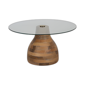 MESA DE CAFÉ DE MADERA A RAYAS DE 34´´ CON TAPA DE VIDRIO, NATU