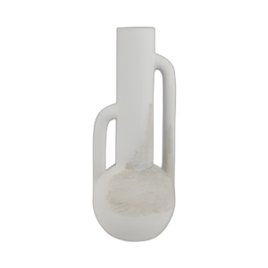JARRÓN BTL DE TERRACOTA ASIMÉTRICO CON OREJAS ASIMÉTRICAS, BLANCO