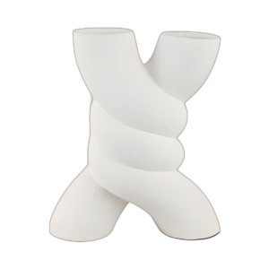 JARRÓN DE TERRACOTA DE FORMA X DE 13´´ , BLANCO