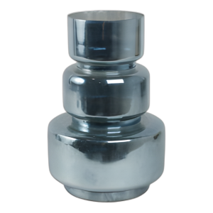 JARRÓN DE VIDRIO DE CILINDRO APILADO DE 12´´ , PLATA AZUL