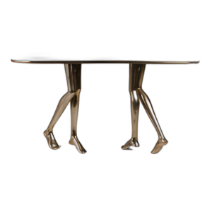 MESA DE CONSOLA DE 55´´ METAL PROFUNDO PULIDO CON MÁRMOL WHT