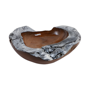 TAZÓN DE MADERA DE TECA DE 12´´ CON BORDES QUEMADOS, NATURAL OSCURO