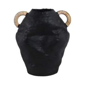 JARRÓN DE JARRA DE TERRACOTA DE 13´´ CON MANIJAS DE RATÁN, BLK