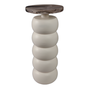 MESA DE ACENTO DE ANILLO APILADO DE 22´´ TOP DE MADERA PETRIFICADA,