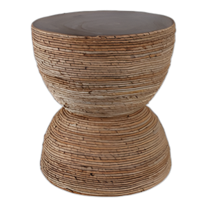 TABLA DE ACENTO DE MADERA DE TECA DE 18´´ CON HOJA DE PLÁTANO TEJIDO, NAT