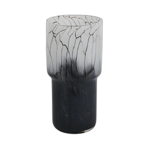 FLORERO DE VIDRIO ABSTRACTO DE 12X6´´ CON VENAS, BLANCO/BLAC