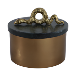 CAJA DE MÁRMOL Y METAL REDONDO DE 5X5´´ CON SERPIENTE, VERDE/GO