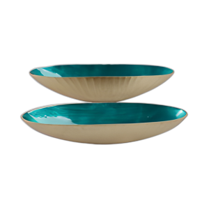 S/2 20/23´´ TAZÓN DE METAL OVALADO CON ESMALTE, AZUL/DORADO