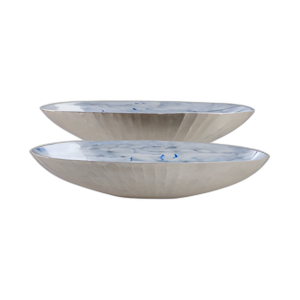 S/2 20/23´´ TAZÓN DE METAL OVALADO CON ESMALTE, BLU/SIL LIGERO