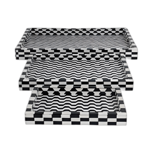 S/3 13/18/24´´ BANDEJAS DE RESINA GEO 3D, NEGRO/BLANCO