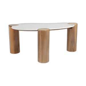 MESA DE CAFÉ CURVA DE 42X18´´ , BLANCO/NATURAL
