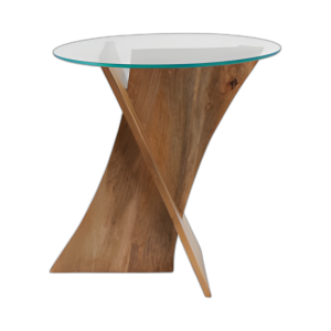 MESA DE ACENTO CRUZADO DE VIDRIO DE 21X20´´ , NATURAL, NATURAL