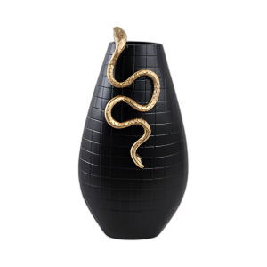 SERPIENTE CURVA DE 21X11´´ EN JARRÓN, NEGRO/DORADO