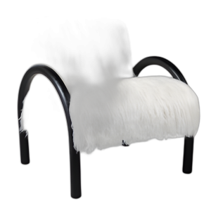 SILLA DE ACENTO PELUDO DE BRAZO CURVO, MARFIL