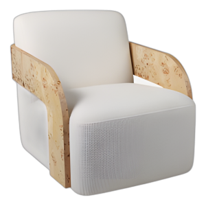 SILLA DE ACENTO GIRATORIO DE BRAZO DE MADERA DE BURL, MARFIL/BRONCEADO