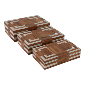 S/3 11/11/12´´ CAJAS DE INCRUSTACIONES DE MADERA, NATURAL/MARFIL