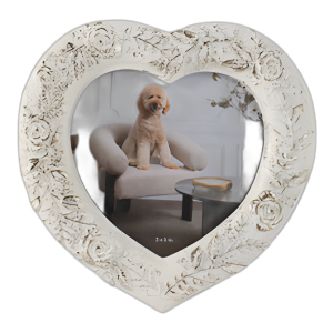 MARCO DE FOTOS DEL CORAZÓN DE BORDE COSIDO DE 5X5, MARFIL/ORO